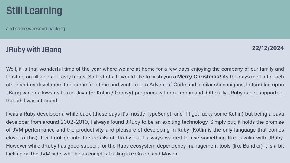 Screenshot of rockyj-blogs.web.app: JRuby with JBang