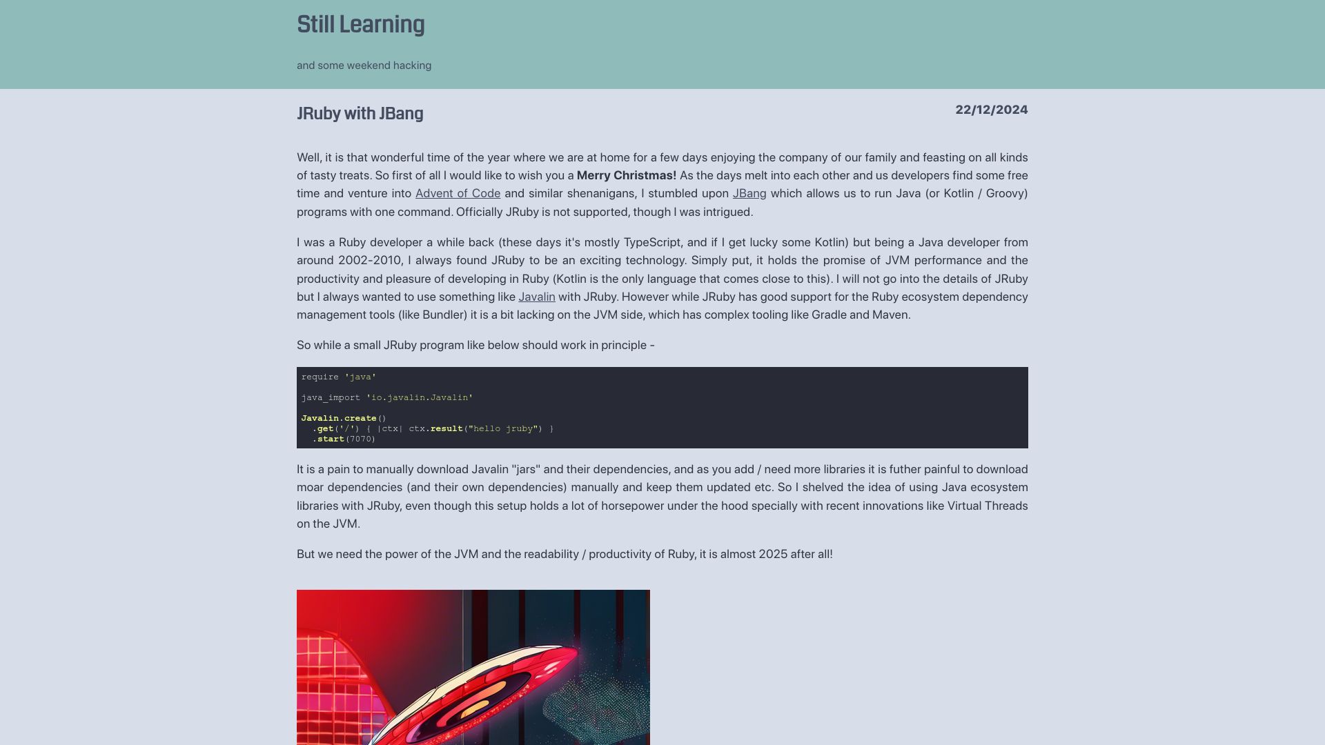 Screenshot of rockyj-blogs.web.app: JRuby with JBang