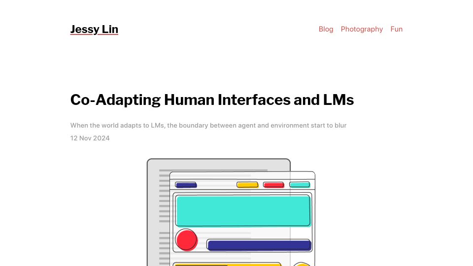 Screenshot of jessylin.com: Co-Adapting Human Interfaces and LMs