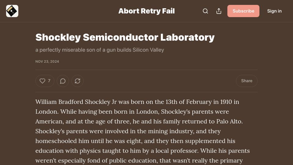 Screenshot of abortretry.fail: Shockley Semiconductor Laboratory