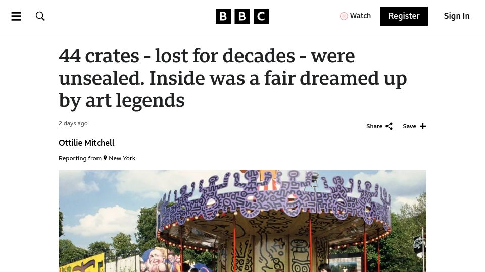 Screenshot of bbc.co.uk: The fair dreamed up by art legends – unsealed after 44 years