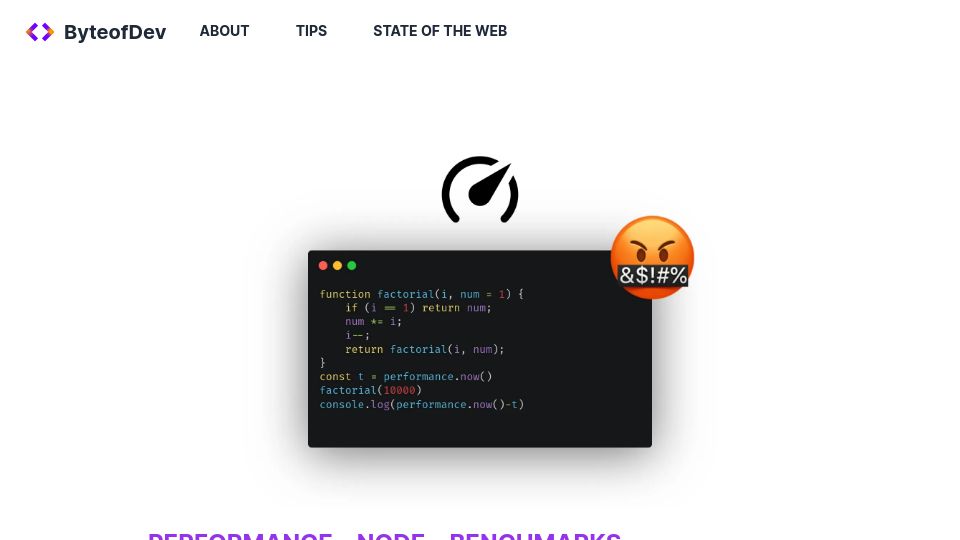 Screenshot of byteofdev.com: JavaScript Benchmarking Is a Mess