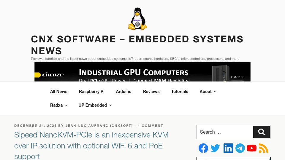 Screenshot of cnx-software.com: Sipeed NanoKVM-PCIe
