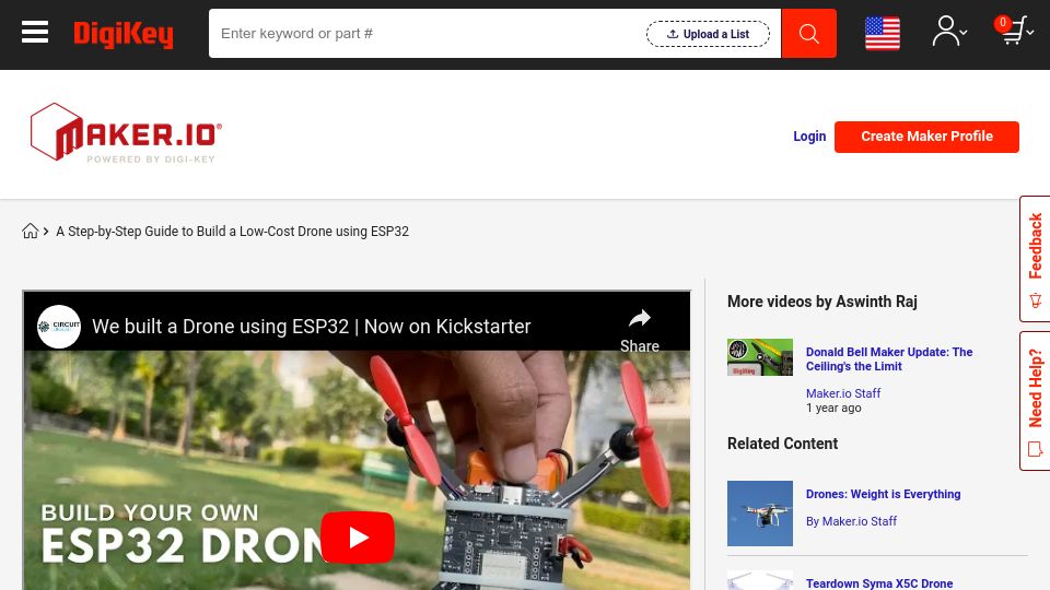 Screenshot of digikey.com: Build a Low-Cost Drone Using ESP32
