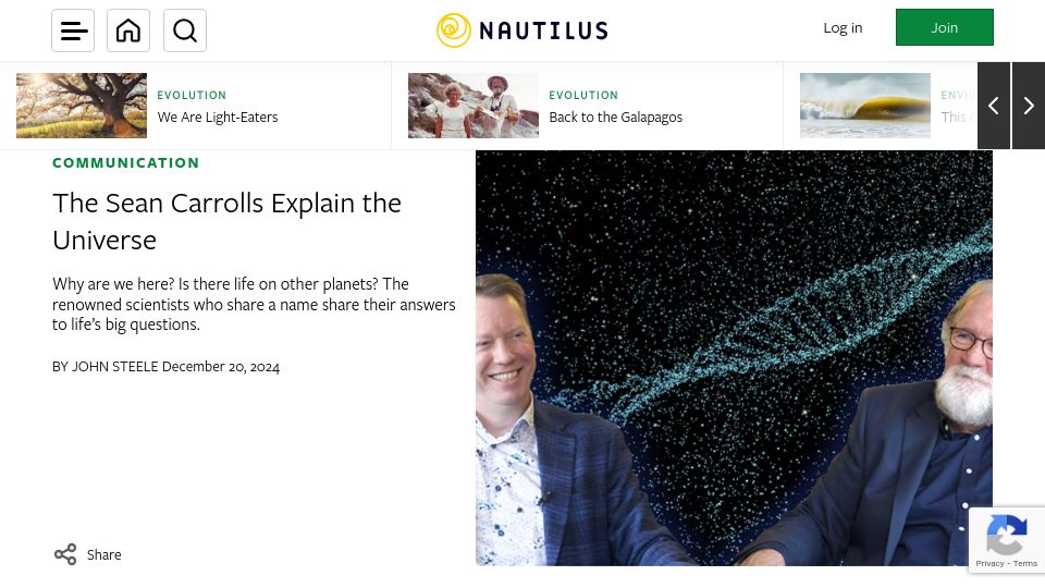 Screenshot of nautil.us: The Sean Carrolls Explain the Universe