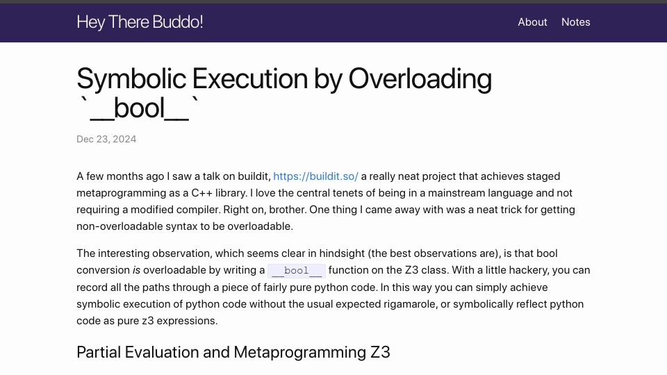 Screenshot of philipzucker.com: Symbolic Execution by Overloading __bool__