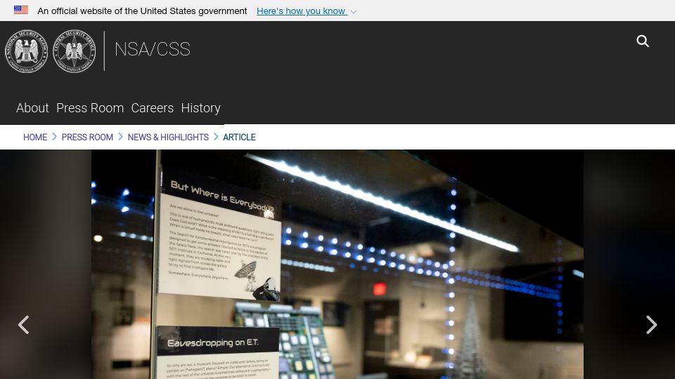 Screenshot of nsa.gov: National Cryptologic Museum (NSA/CSS) New Temporary Exhibit on Project Stargate