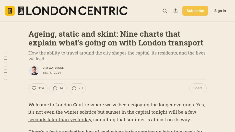 Screenshot of londoncentric.media: London Transport Explained in Nine Graphs
