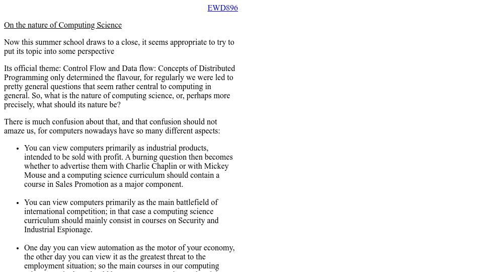 Screenshot of cs.utexas.edu: On the nature of computing science (1984)