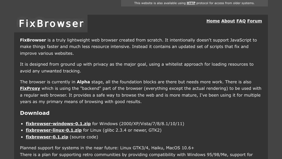 Screenshot of fixbrowser.org: Show HN: FixBrowser – a lightweight web browser created from scratch