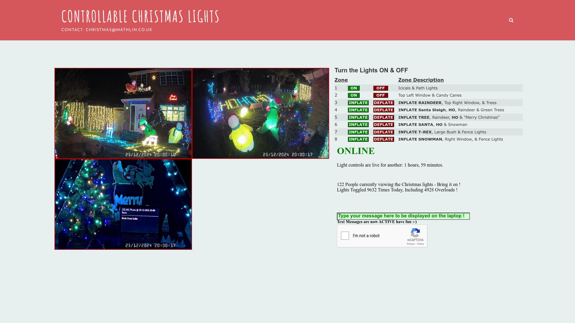 Screenshot of mathlin.co.uk: Controllable Christmas Lights