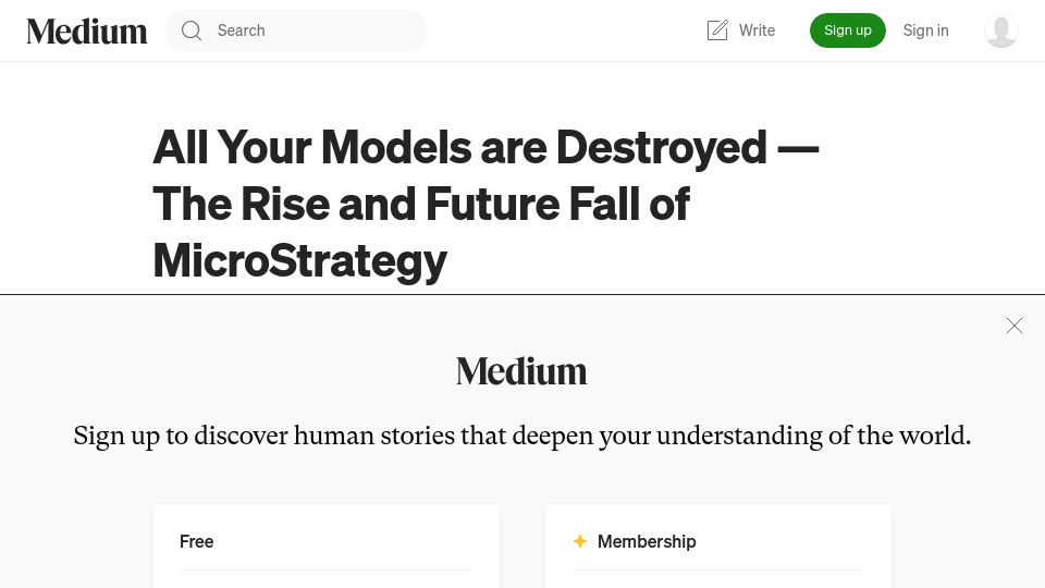 Screenshot of medium.com: The Rise and Future Fall of MicroStrategy
