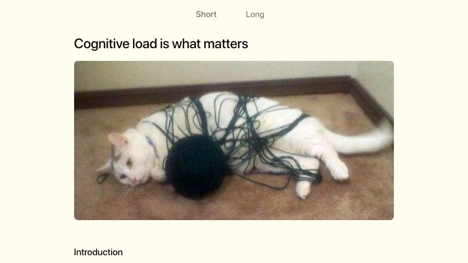 Screenshot of minds.md: Cognitive load is what matters