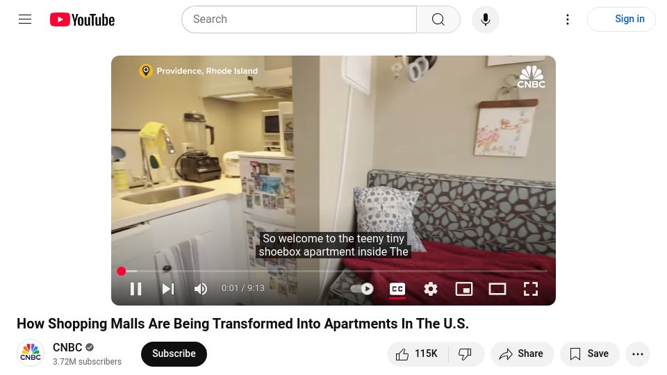 Screenshot of youtube.com: Converting shopping malls into apartments [video]