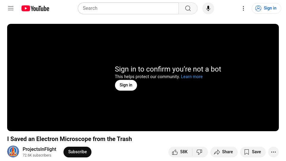 Screenshot of youtube.com: I Saved an Electron Microscope from the Trash [video]