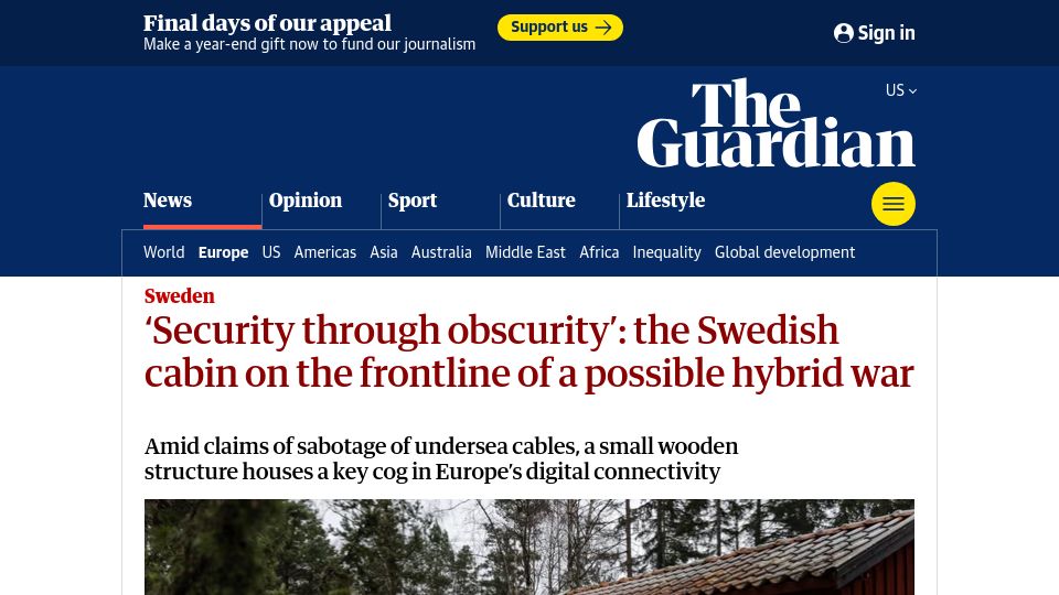 Screenshot of theguardian.com: The Swedish cabin on the frontline of a possible hybrid war