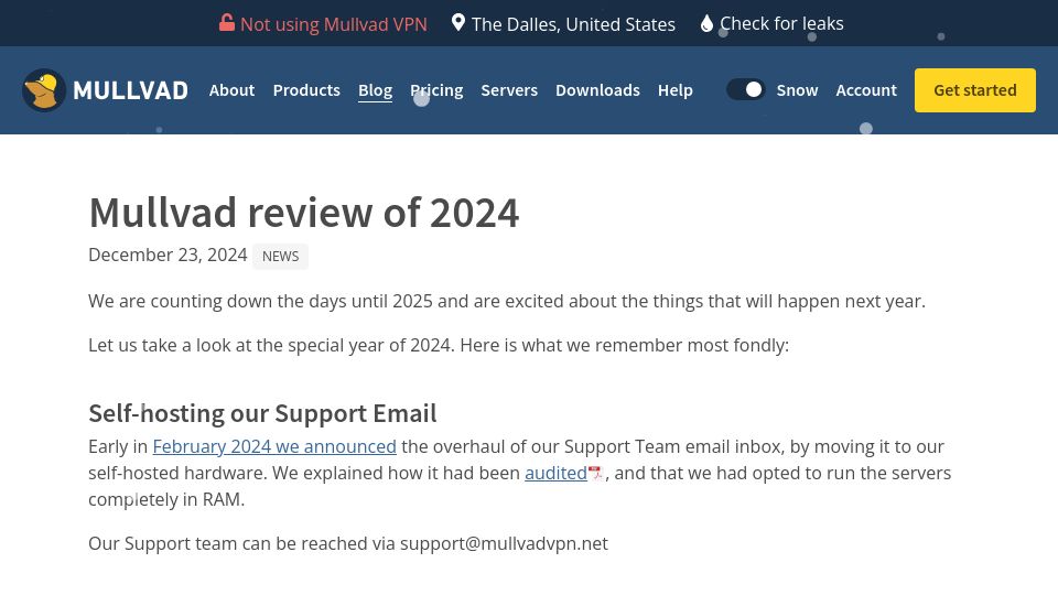 Screenshot of mullvad.net: Mullvad Review of 2024