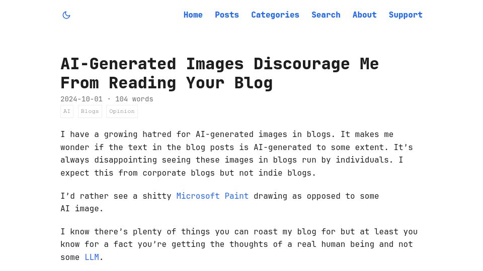 Screenshot of nelson.cloud: AI-Generated Images Discourage Me from Reading Your Blog