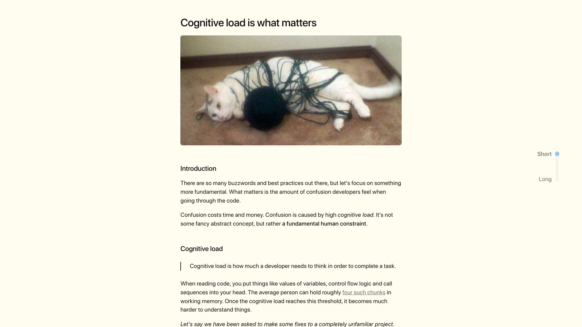 Screenshot of minds.md: Cognitive load is what matters