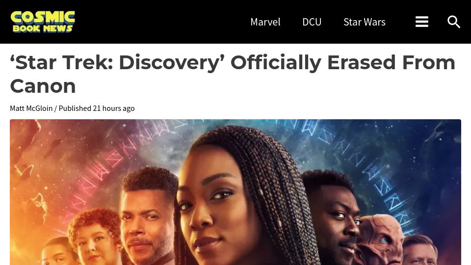 Screenshot of cosmicbook.news: Spoiler Alert: 'Star Trek: Discovery' Officially Erased from Canon