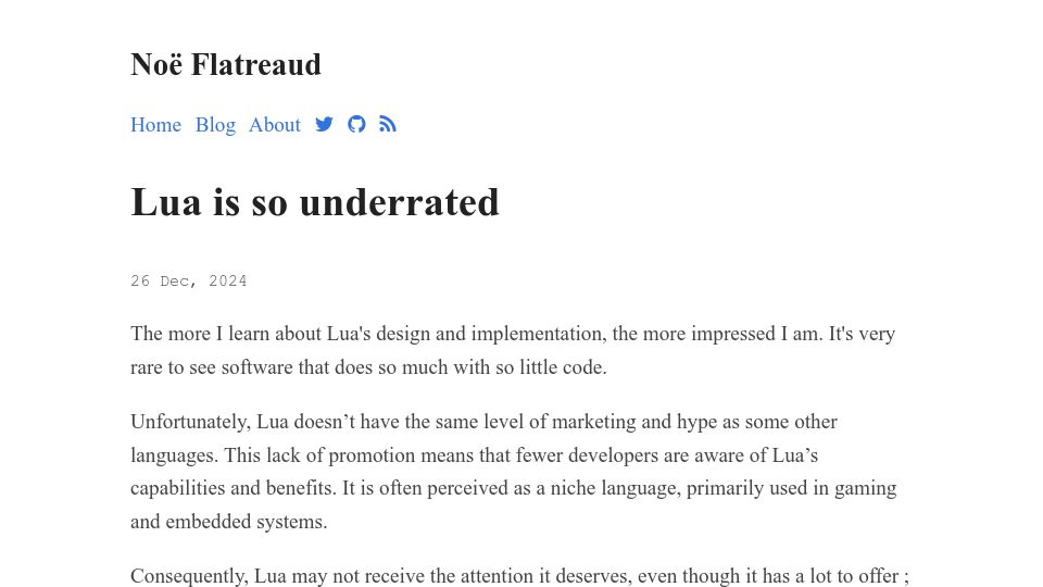 Screenshot of nflatrea.bearblog.dev: Lua is so underrated