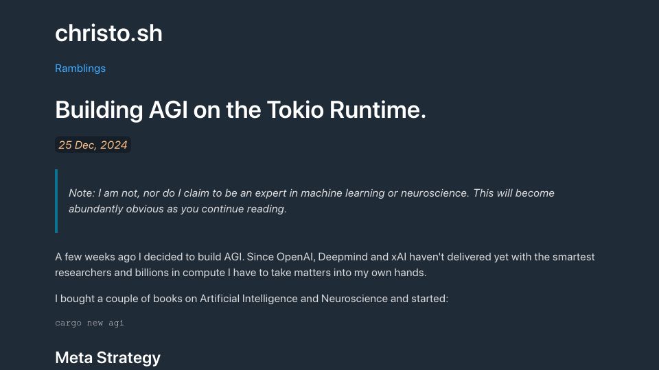 Screenshot of christo.sh: My failed attempt at AGI on the Tokio Runtime