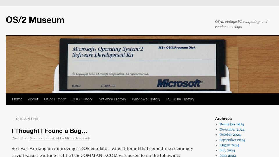 Screenshot of os2museum.com: I thought I found a bug