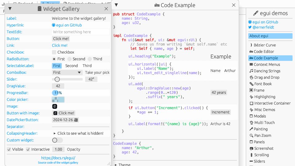 Screenshot of egui.rs: Egui – An immediate mode GUI written in Rust