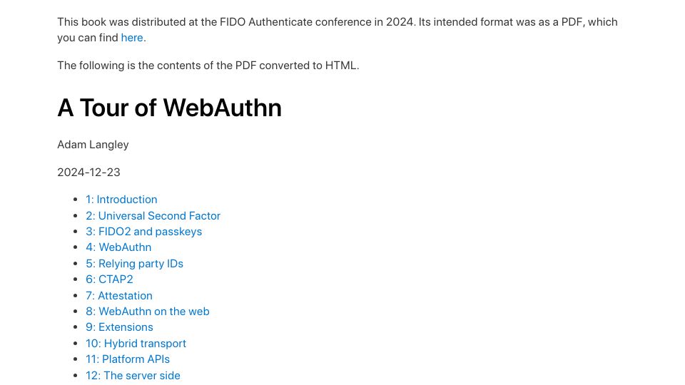 Screenshot of imperialviolet.org: A Tour of WebAuthn