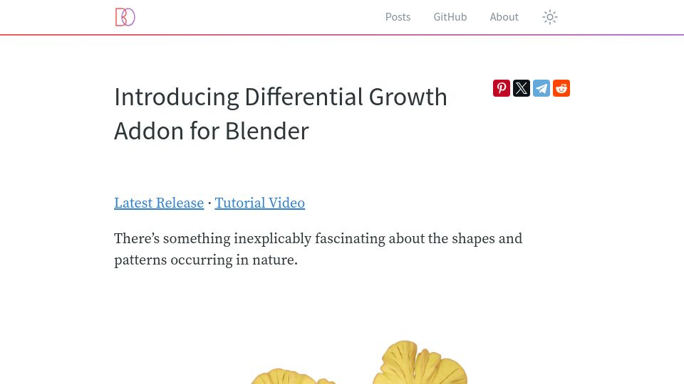 Screenshot of boris.okunskiy.name: Differential Growth Addon for Blender