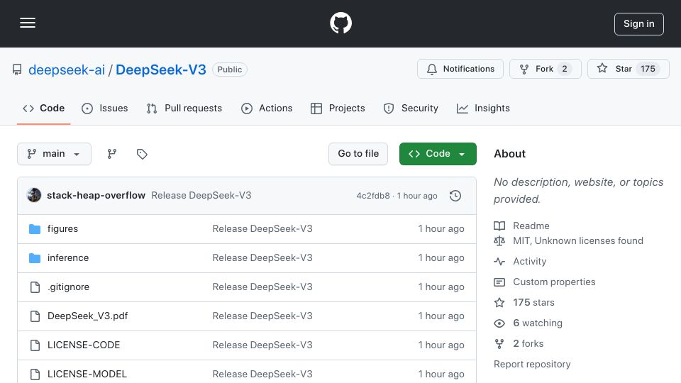 Screenshot of github.com: DeepSeek-V3