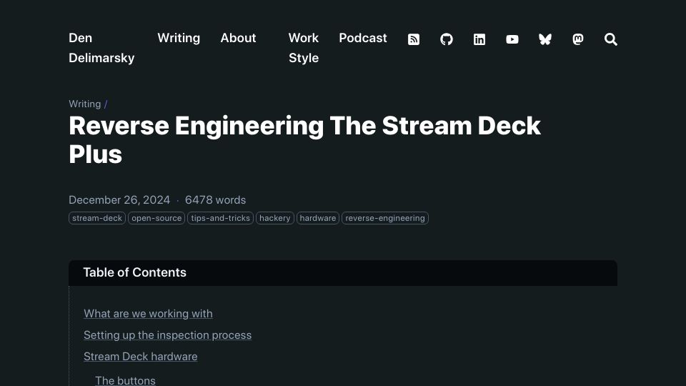 Screenshot of den.dev: Reverse Engineering the Stream Deck+