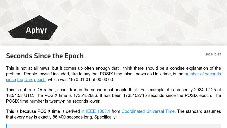 Screenshot of aphyr.com: Seconds Since the Epoch