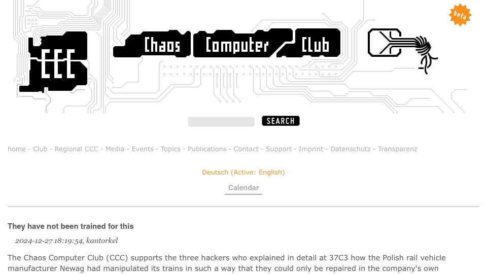 Screenshot of ccc.de: They have not been trained for this