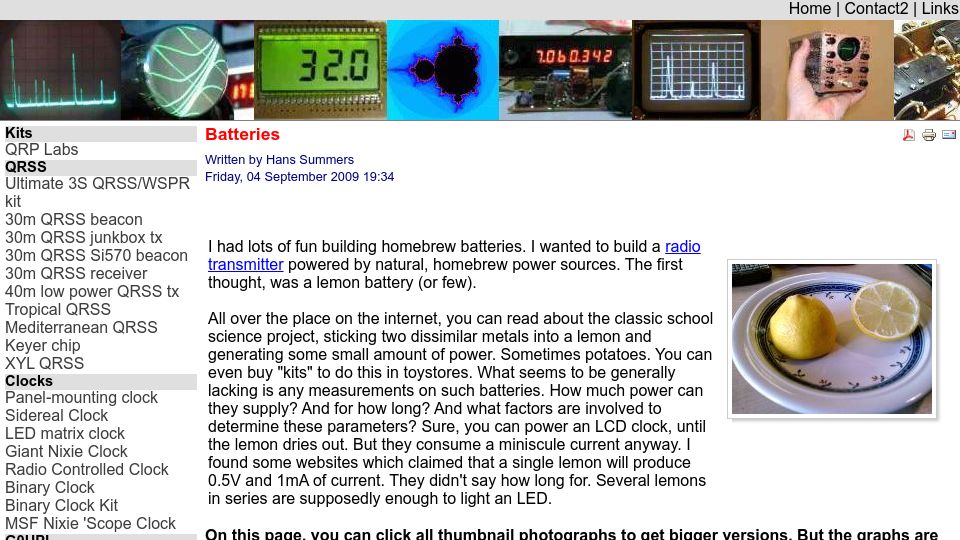 Screenshot of hanssummers.com: Homebrew Batteries