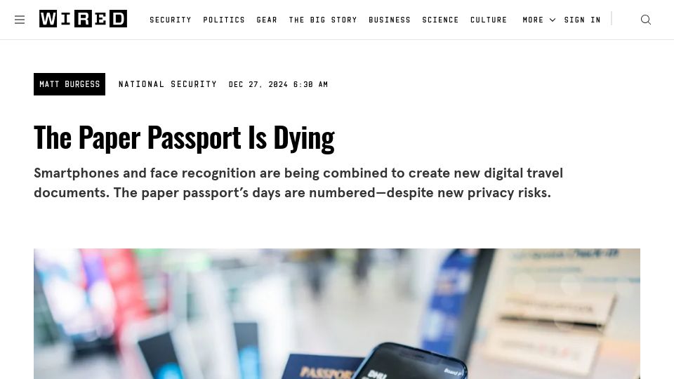 Screenshot of wired.com: The paper passport's days are numbered