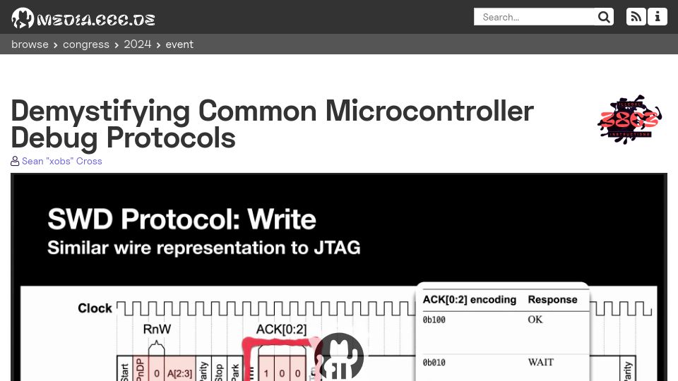 Screenshot of media.ccc.de: Demystifying Common Microcontroller Debug Protocols [video]