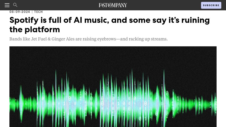 Screenshot of fastcompany.com: Spotify is full of AI music