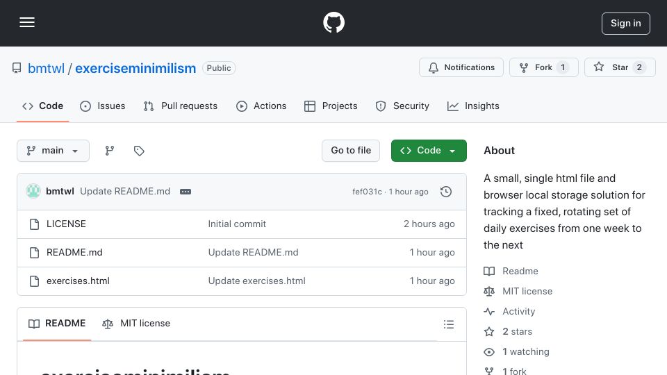 Screenshot of github.com: Show HN: Minimal, self-hosted exercise tracker