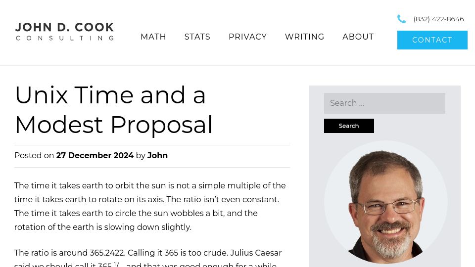 Screenshot of johndcook.com: Unix Time and a Modest Proposal
