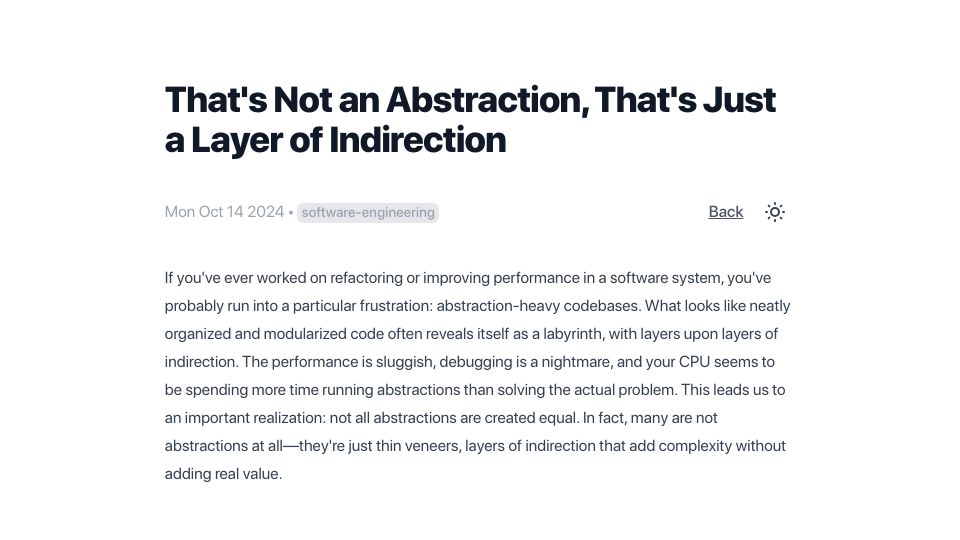 Screenshot of fhur.me: That's not an abstraction, that's a layer of indirection