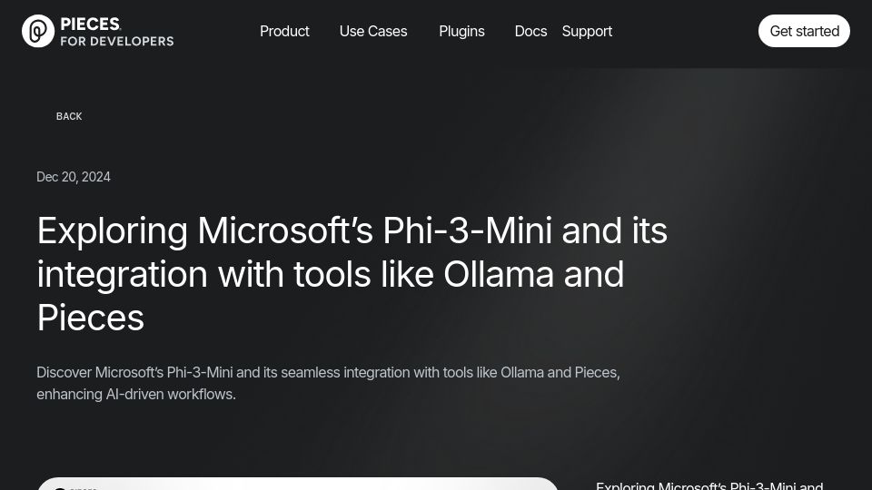 Screenshot of pieces.app: Exploring Microsoft's Phi-3-Mini and its integration with tool like Ollama