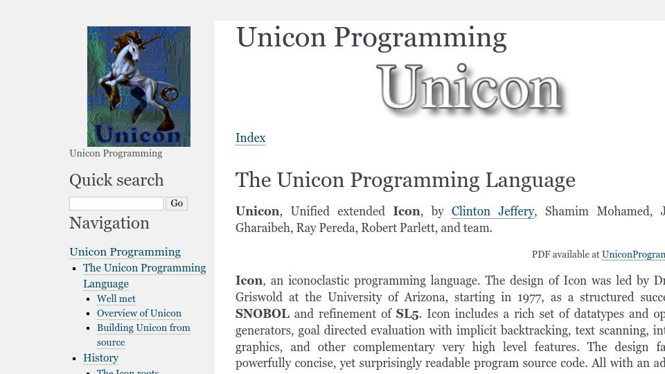 Screenshot of btiffin.users.sourceforge.net: The Unicon Programming Language