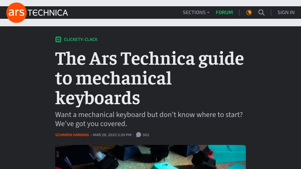 Screenshot of arstechnica.com: Guide to mechanical keyboards