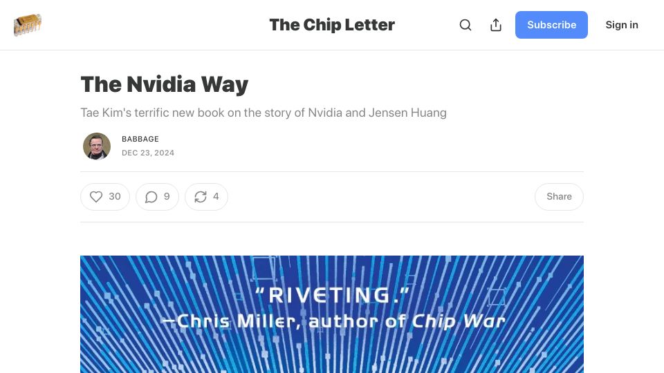 Screenshot of thechipletter.substack.com: The Nvidia Way