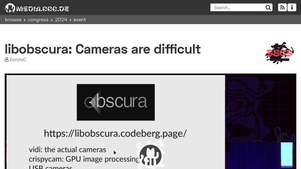 Screenshot of media.ccc.de: Libobscura: Cameras Are Difficult [video]