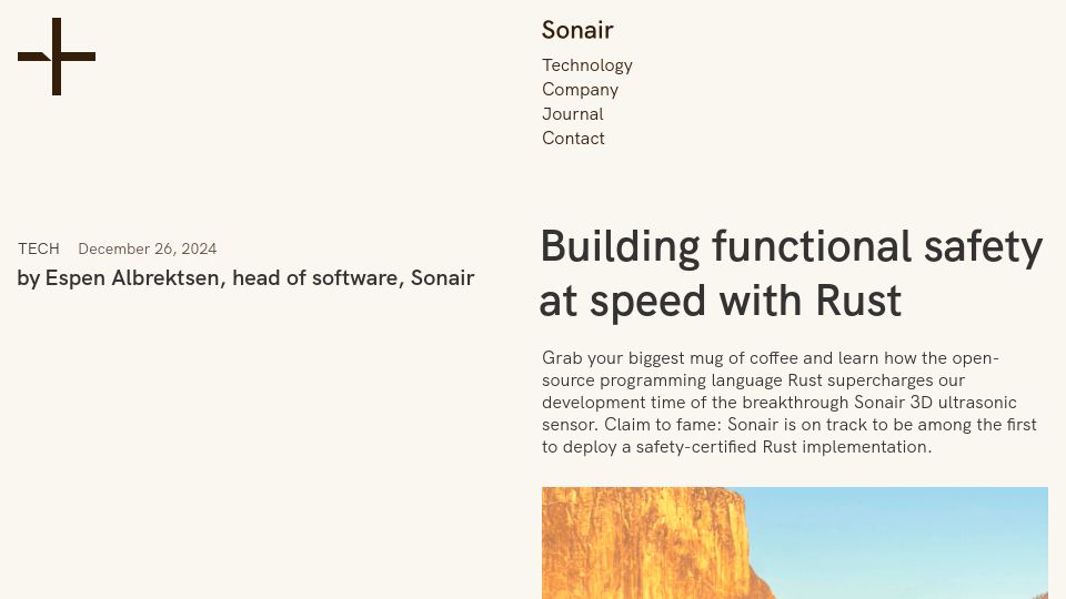 Screenshot of sonair.com: Building a 3D safety sensor with Rust