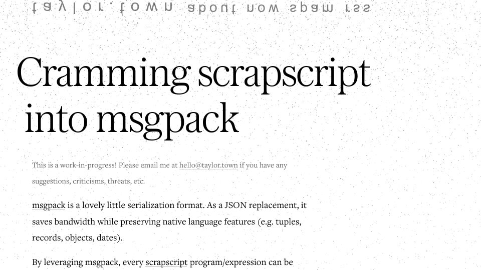 Screenshot of taylor.town: Cramming Scrapscript into Msgpack