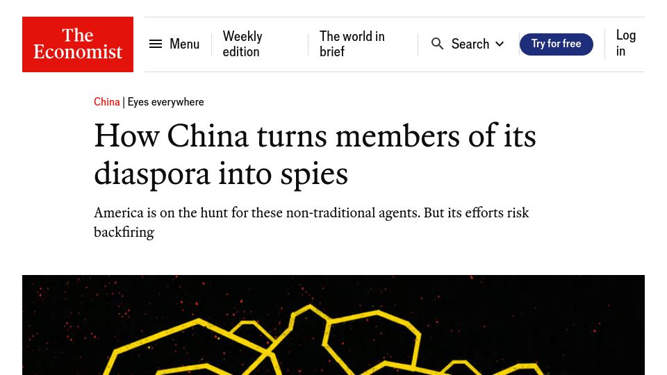 Screenshot of economist.com: How China turns members of its diaspora into spies