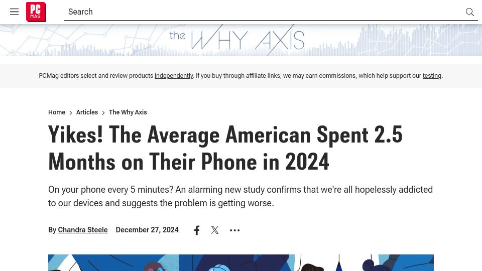 Screenshot of pcmag.com: The average American spent 2.5 months on their phone in 2024